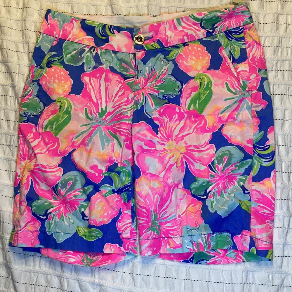Lilly Pulitzer The Chipper Short 10 Inch Inseam Pink Blue Floral  Shorts 2